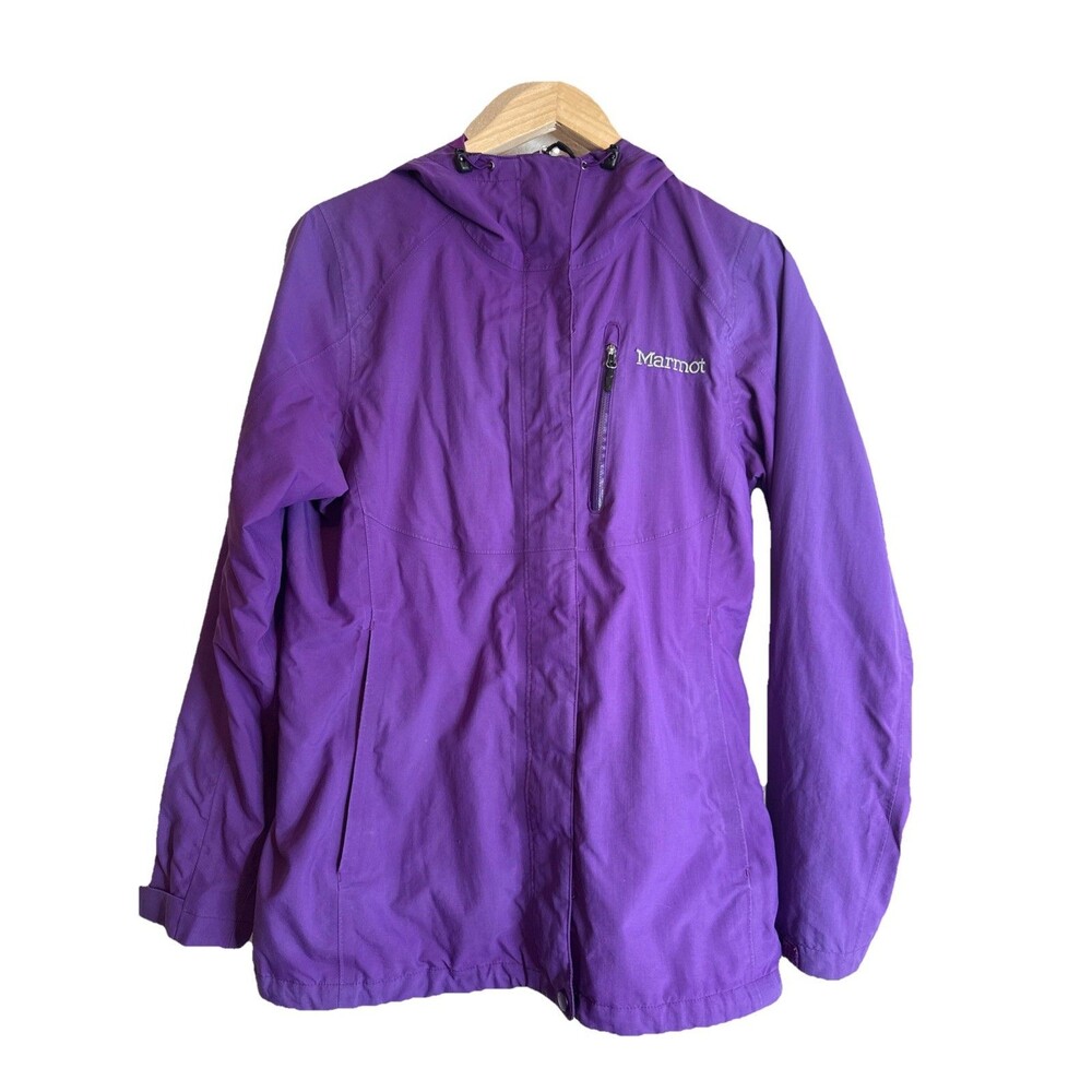 Marmot PreClip Full Zip Windbreaker Hooded Rain Jacket Womens medium purple